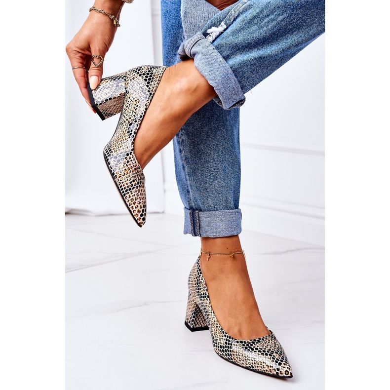 Décolleté in pelle con motivo animalier Lewski Shoes 2801 Nero-Beige 2