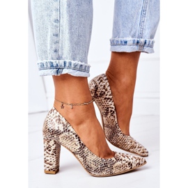 Décolleté in pelle con motivo a pelle di serpente Lewski Shoes 2453 Golden d'oro 1