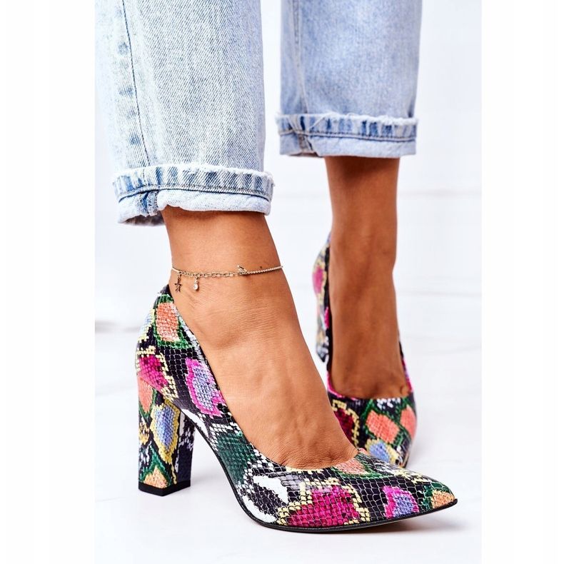 Décolleté in pelle con motivo a pelle di serpente Lewski Shoes 2453 Colorful multicolore 1