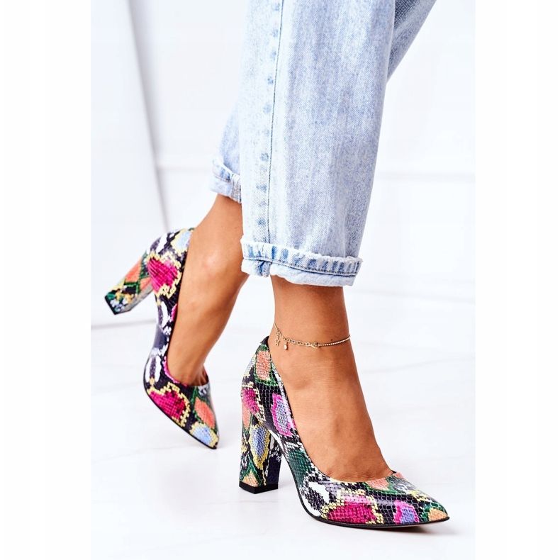 Décolleté in pelle con motivo a pelle di serpente Lewski Shoes 2453 Colorful multicolore 2