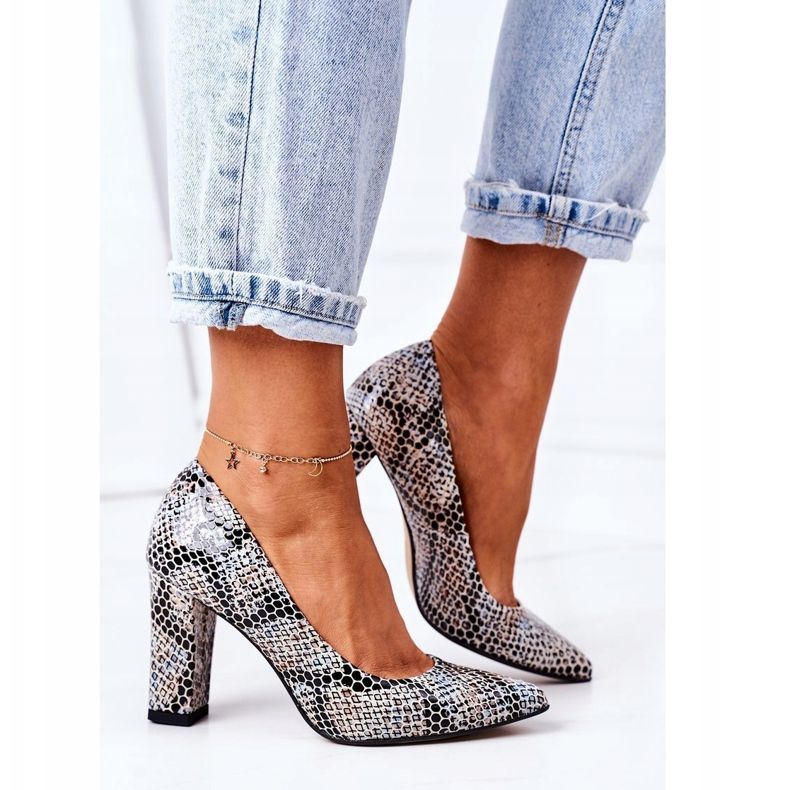 Décolleté in pelle con motivo animalier Lewski Shoes 2453 Nero-Blu 2