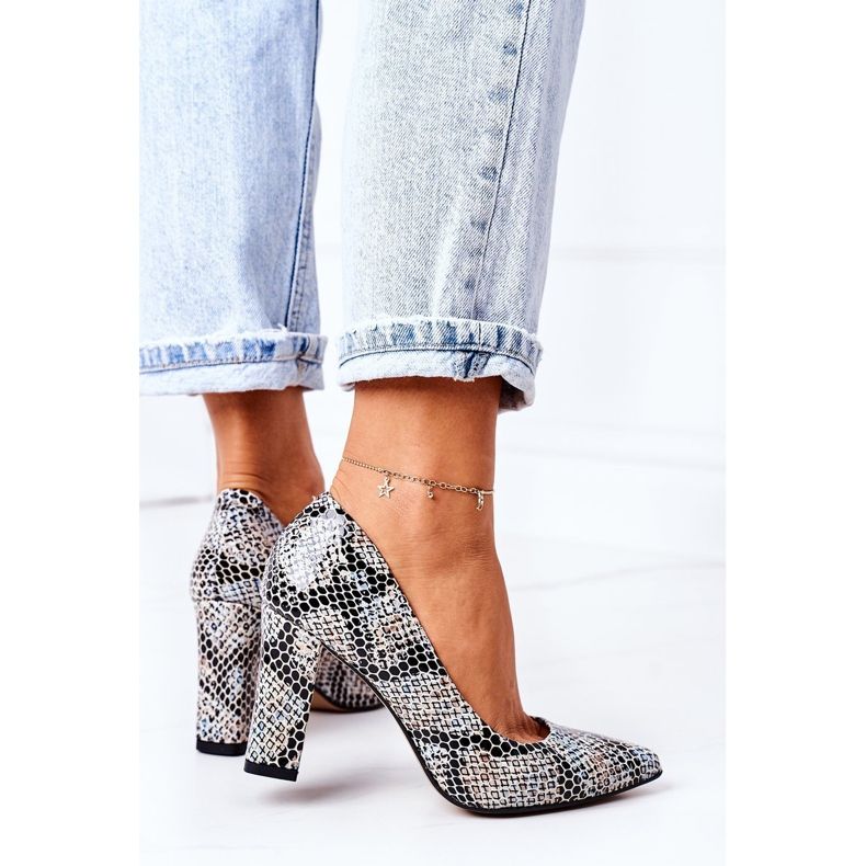 Décolleté in pelle con motivo animalier Lewski Shoes 2453 Nero-Blu 1