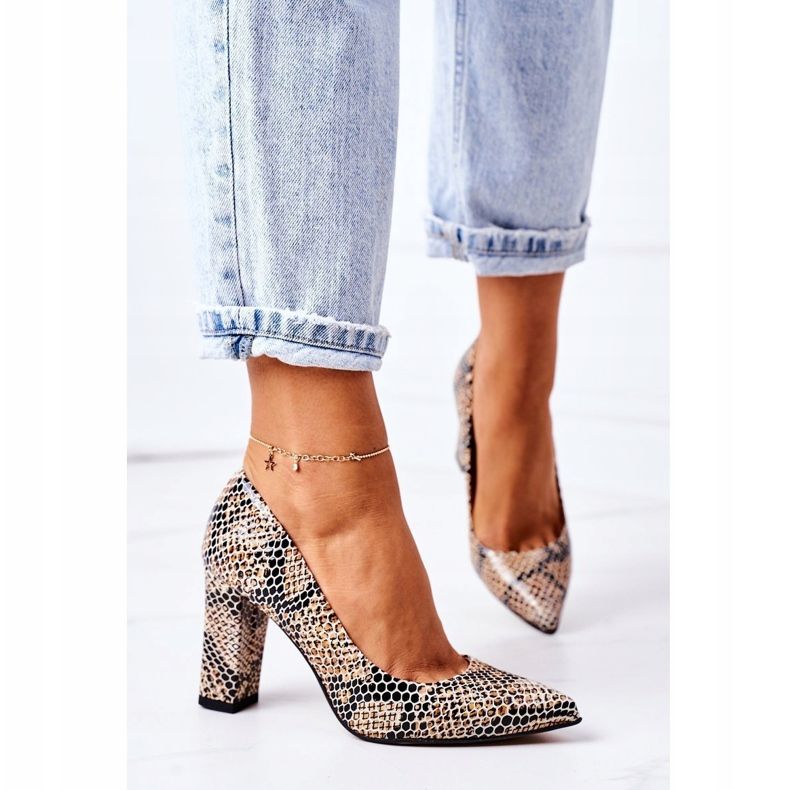 Décolleté in pelle con motivo animalier Lewski Shoes 2453 Nero-Beige 2