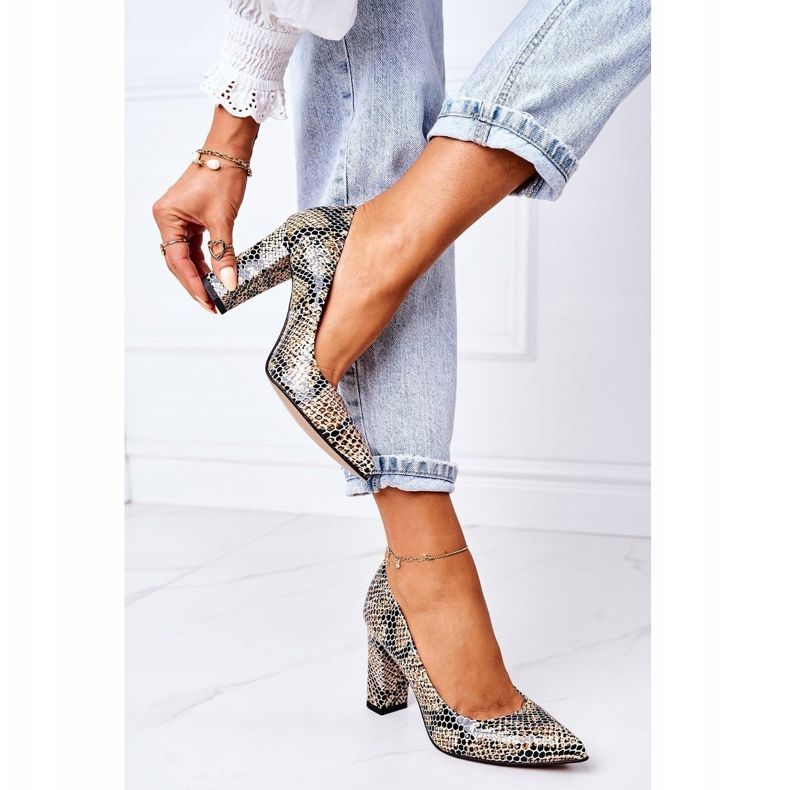 Décolleté in pelle con motivo animalier Lewski Shoes 2453 Nero-Beige 1