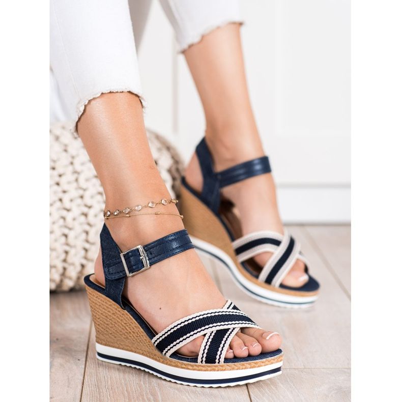SHELOVET Sandali con zeppa blu navy 2