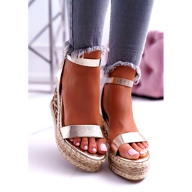 Sandali da donna Lu Boo con zeppa in lino dorato Shiran d'oro 3