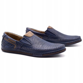 Polbut Scarpe da uomo in pelle 09 per l'estate Blu navy con marrone 2