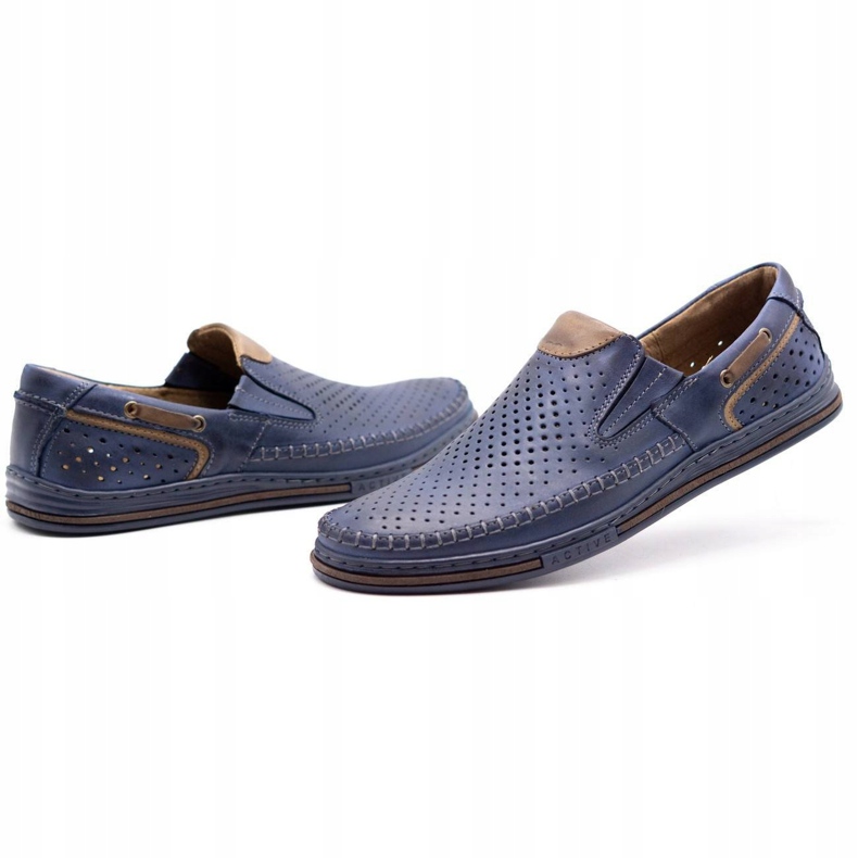 Polbut Scarpe da uomo in pelle 09 per l'estate Blu navy con marrone 4