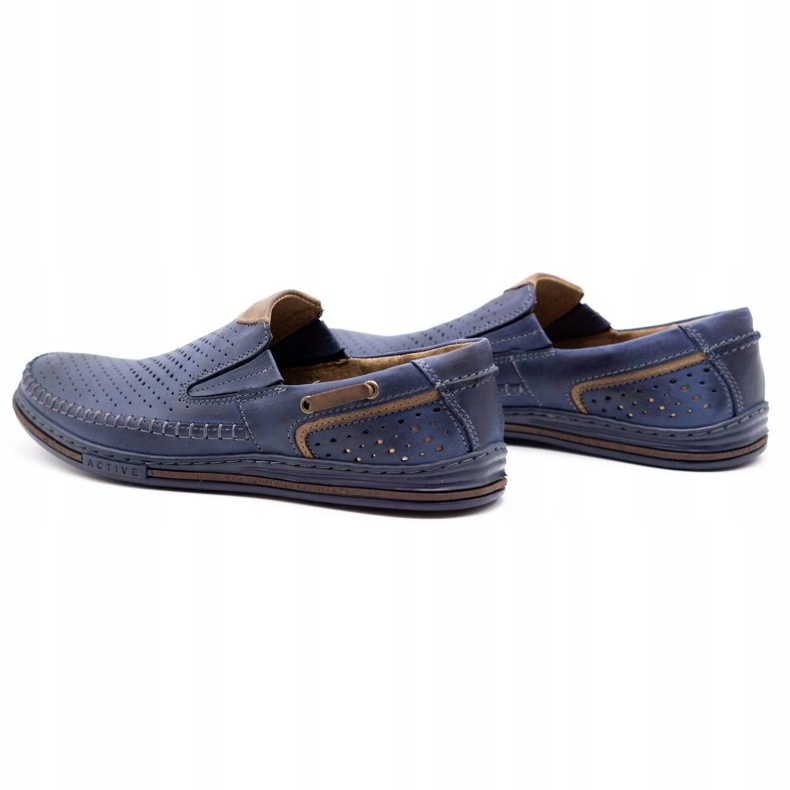 Polbut Scarpe da uomo in pelle 09 per l'estate Blu navy con marrone 5
