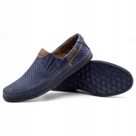 Polbut Scarpe da uomo in pelle 09 per l'estate Blu navy con marrone 3