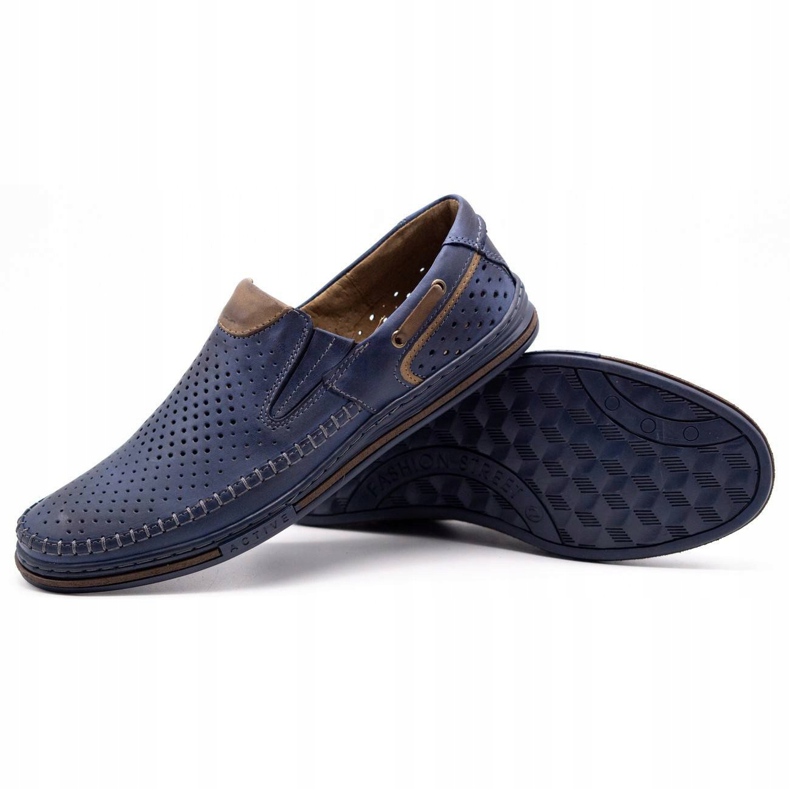 Polbut Scarpe da uomo in pelle 09 per l'estate Blu navy con marrone 3
