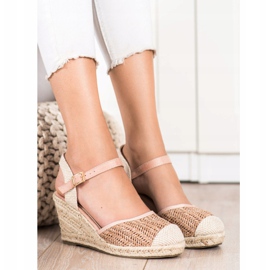 Sweet Shoes Espadrillas traforate sulla zeppa beige marrone rosa 1