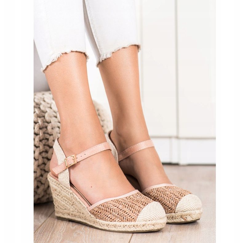 Sweet Shoes Espadrillas traforate sulla zeppa beige marrone rosa 1