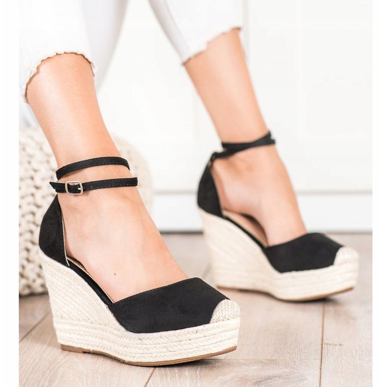 Queentina Espadrillas alla moda su una zeppa alta nero 2