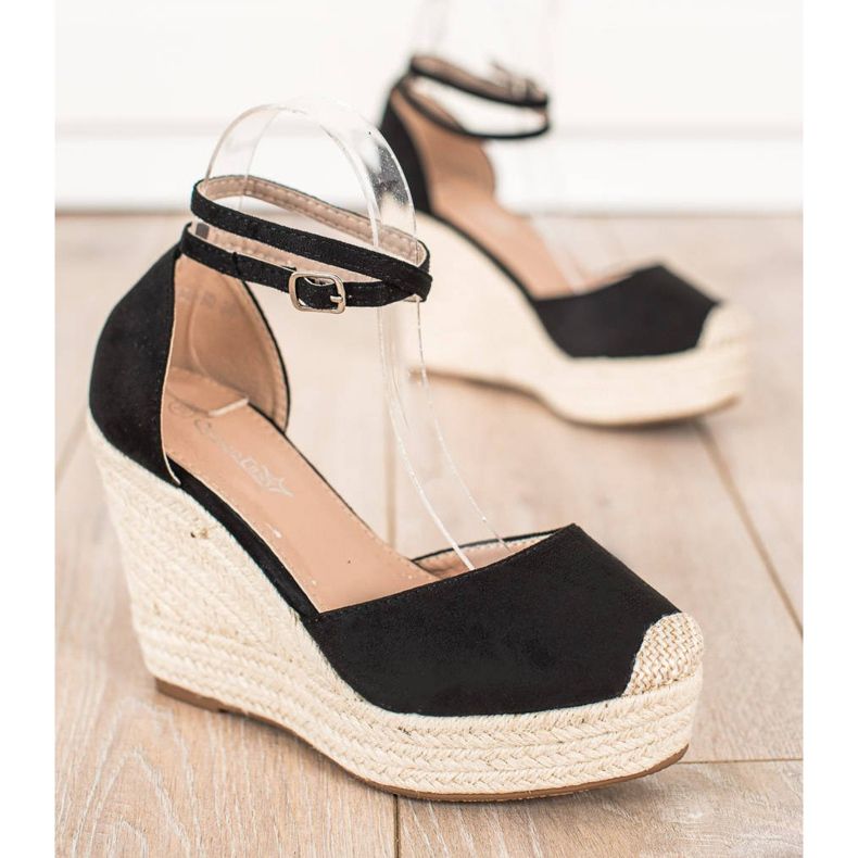 Queentina Espadrillas alla moda su una zeppa alta nero 1