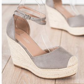 Queentina Espadrillas alla moda su una zeppa alta grigio 1