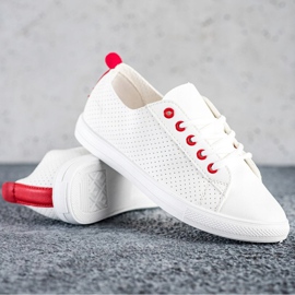 SHELOVET Sneakers Traforate Con Ecopelle bianca 1