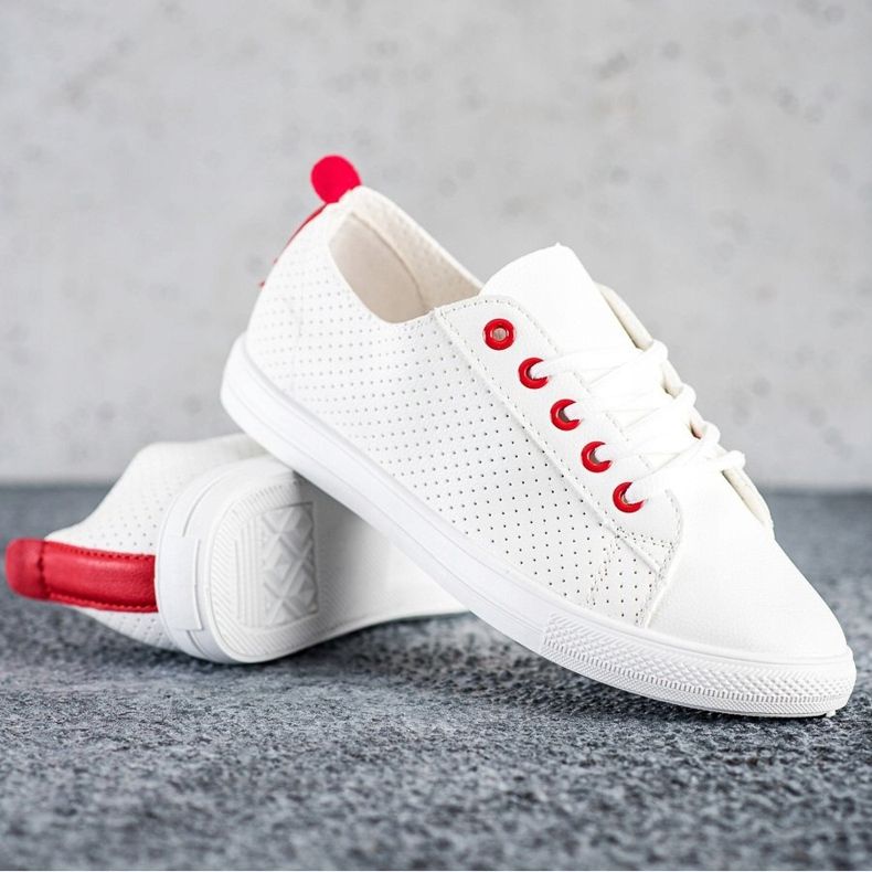 SHELOVET Sneakers Traforate Con Ecopelle bianco 1