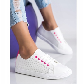 SHELOVET Sneakers Traforate Con Ecopelle bianco 2