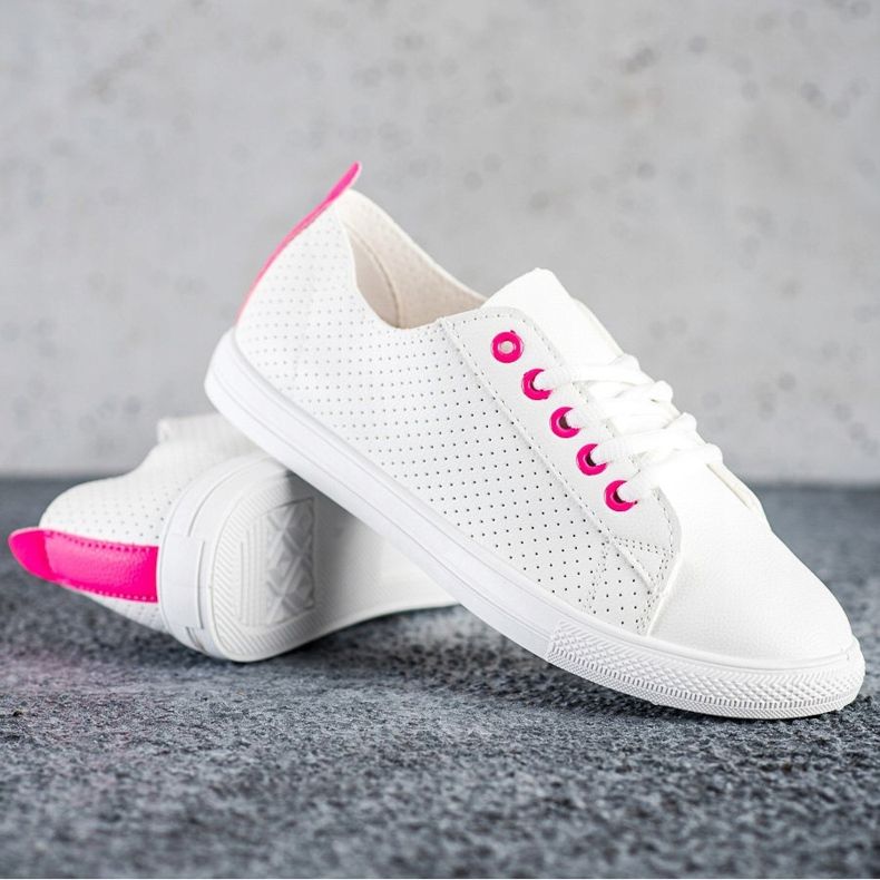 SHELOVET Sneakers Traforate Con Ecopelle bianco 1
