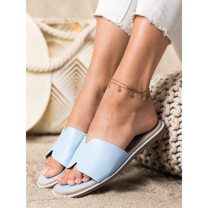 SHELOVET Eleganti pantofole in ecopelle blu 2