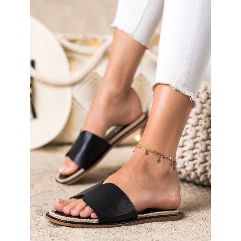 SHELOVET Eleganti pantofole in ecopelle nero 1