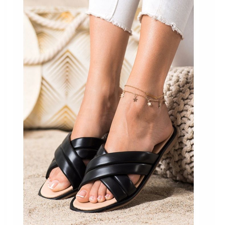 Renda Pantofole in ecopelle alla moda nero 1