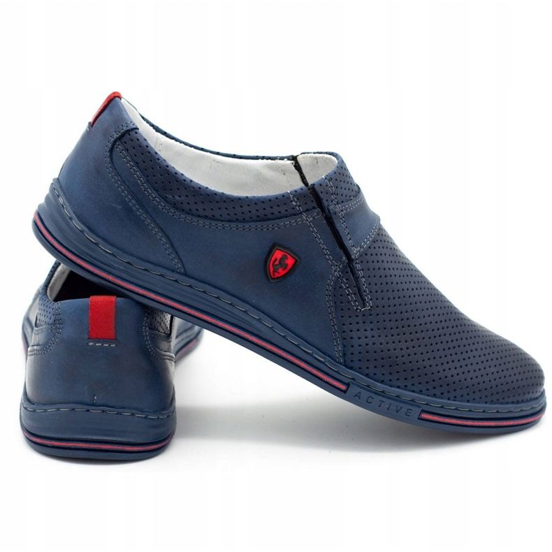 Polbut Scarpe da uomo in pelle 362, traforate, blu navy 2