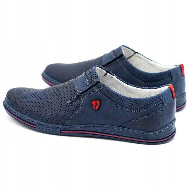 Polbut Scarpe da uomo in pelle 362, traforate, blu navy 4