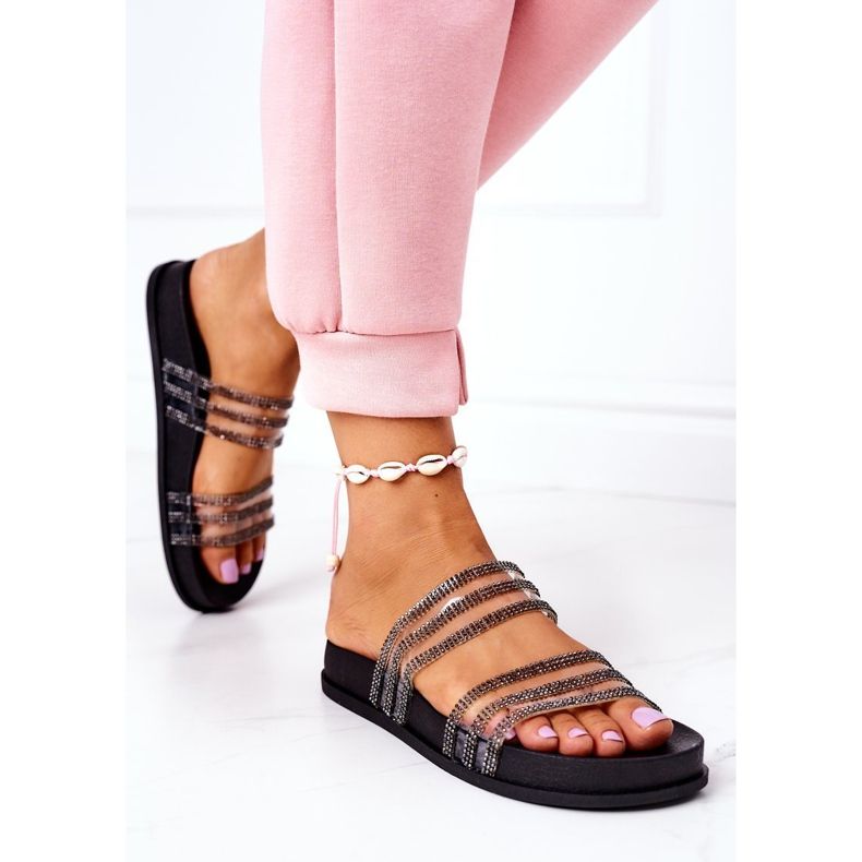 PS1 Miss You Pantofole In Gomma Nera Con Cubic Zirconia nero 2