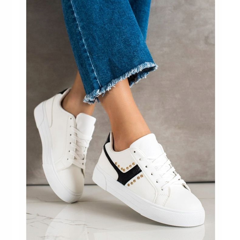 SHELOVET Scarpe allacciate con inserto nero bianca 2