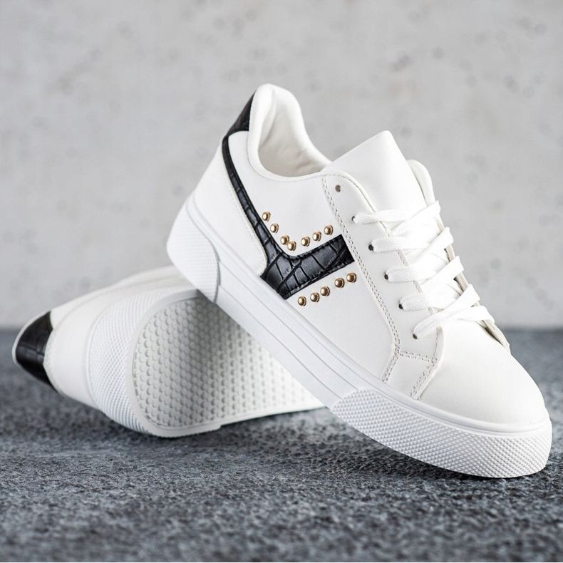 SHELOVET Scarpe allacciate con inserto nero bianca 1