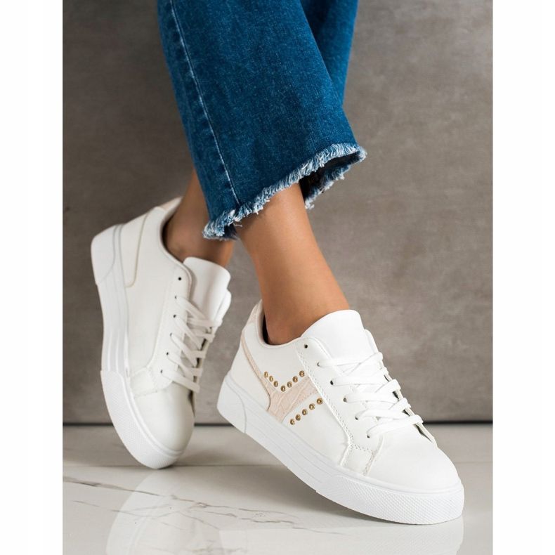 SHELOVET Scarpe annodate con inserto beige bianco 2