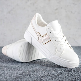 SHELOVET Scarpe annodate con inserto beige bianco 1