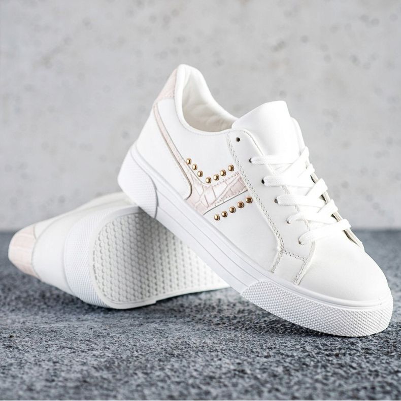 SHELOVET Scarpe annodate con inserto beige bianco 1