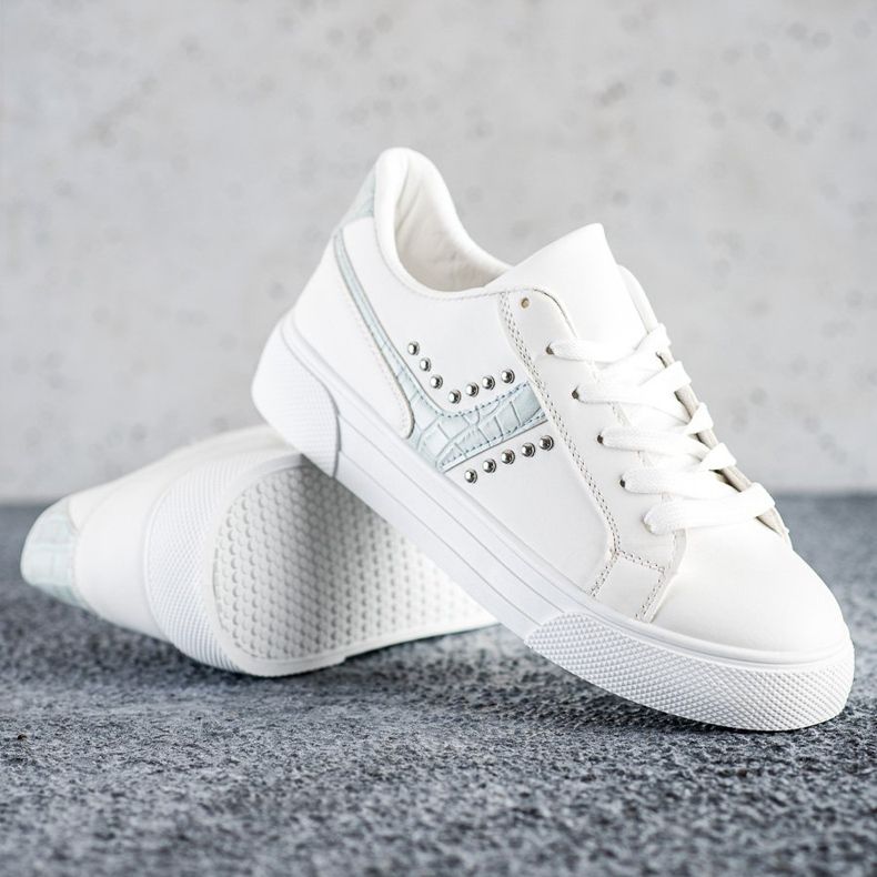 SHELOVET Scarpe allacciate con inserto blu bianca 1