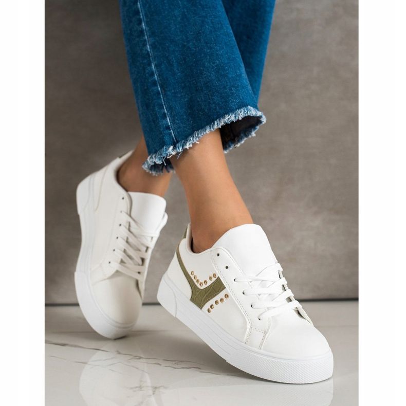 SHELOVET Scarpe annodate con inserto verde bianco 1