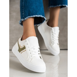 SHELOVET Scarpe annodate con inserto verde bianco 2