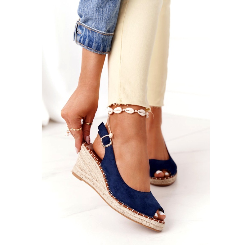 PG1 Sandali con zeppa Las Palomas con trecce blu navy 2