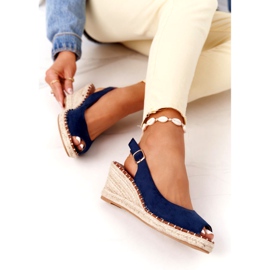 PG1 Sandali con zeppa Las Palomas con trecce blu navy 3