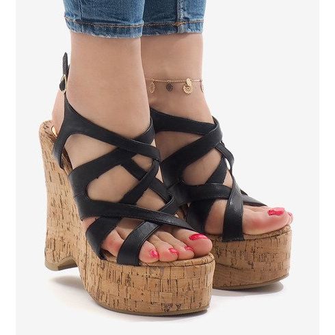 Sandali neri con zeppa 10193 nero 1