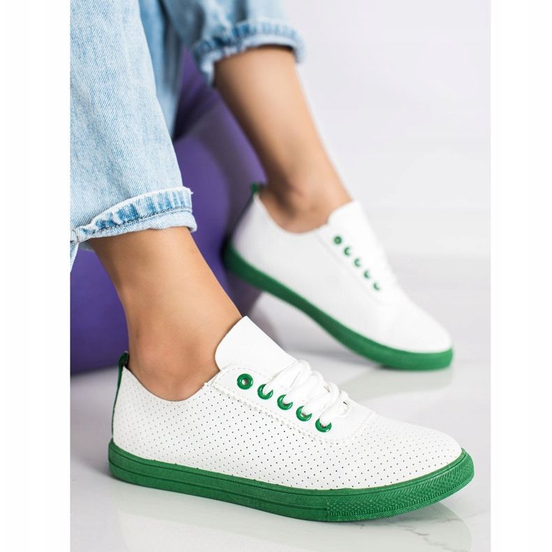 SHELOVET Sneakers traforate sulla piattaforma verde bianco 1