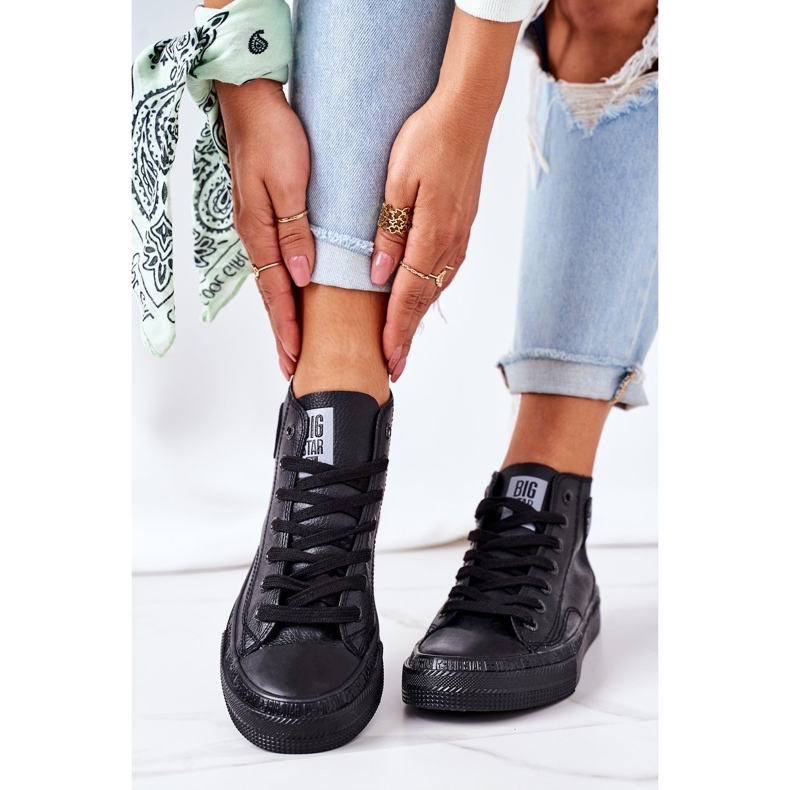Sneakers Alte in Pelle da Donna Big Star GG274015 Nere nero 2