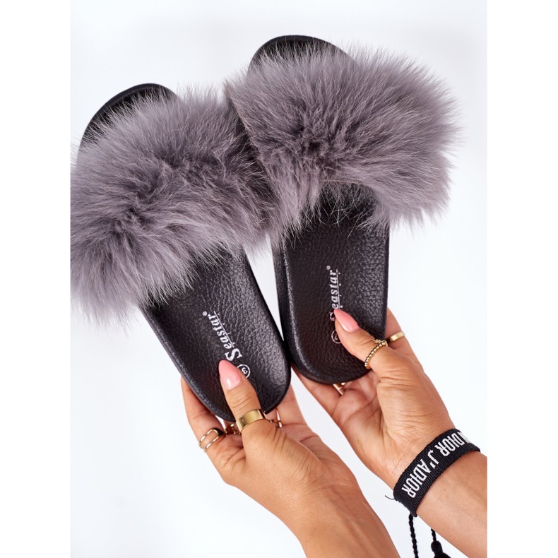 PS1 Pantofole da donna con pelliccia Grigio scuro Belmondo 1