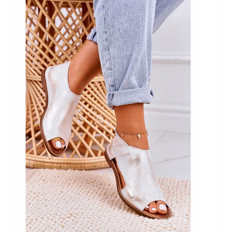 Nicole Sandali piatti da donna in pelle Bianco Natalie d'oro 4
