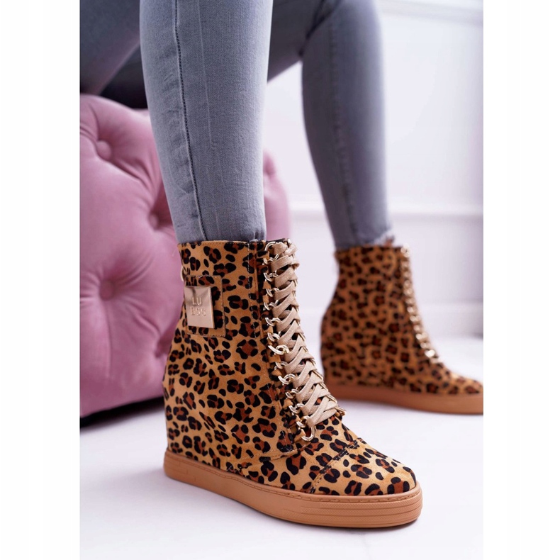 Sneakers da donna Lu Boo Gold Chain Suede Leopard Monica beige marrone 1