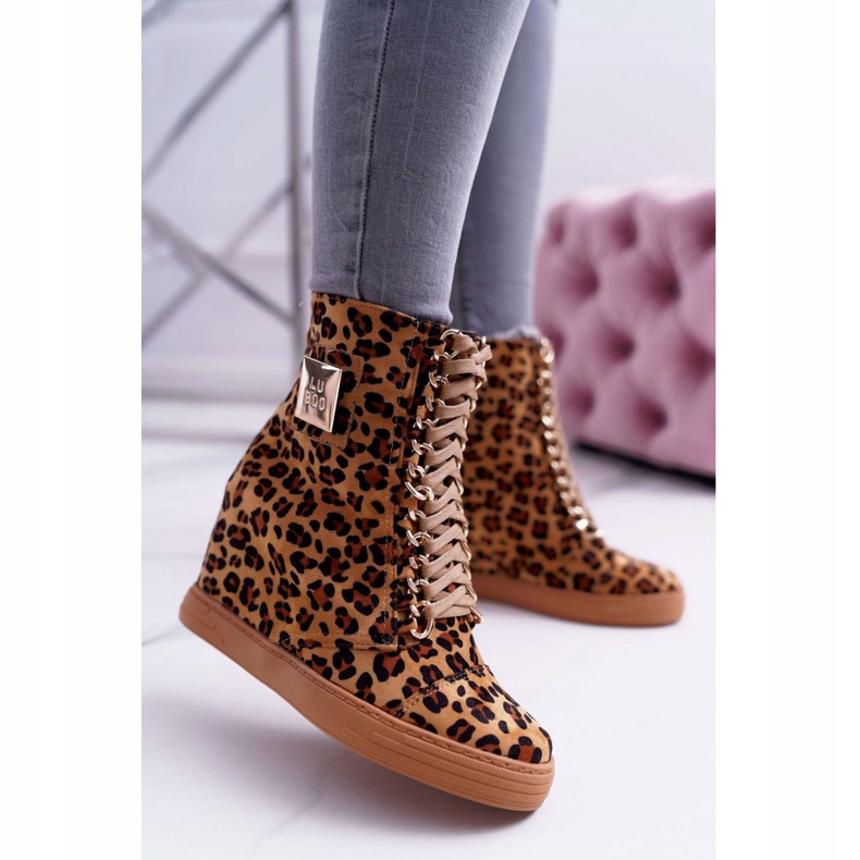Sneakers da donna Lu Boo Gold Chain Suede Leopard Monica beige marrone 2