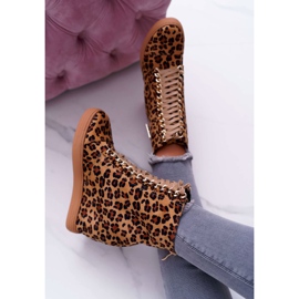 Sneakers da donna Lu Boo Gold Chain Suede Leopard Monica beige marrone 3