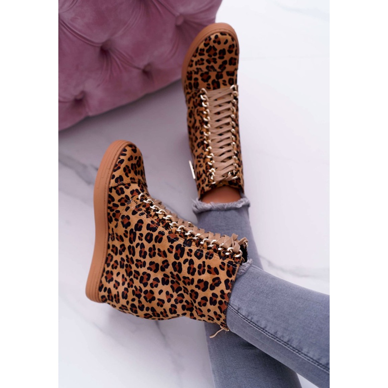 Sneakers da donna Lu Boo Gold Chain Suede Leopard Monica beige marrone 3