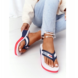 Infradito da donna sulla zeppa Big Star HH274A093 White bianca blu navy 3